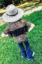 Leopard fringed sequined patched tee
