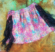 Neon Sneaky Snake fringed skirt