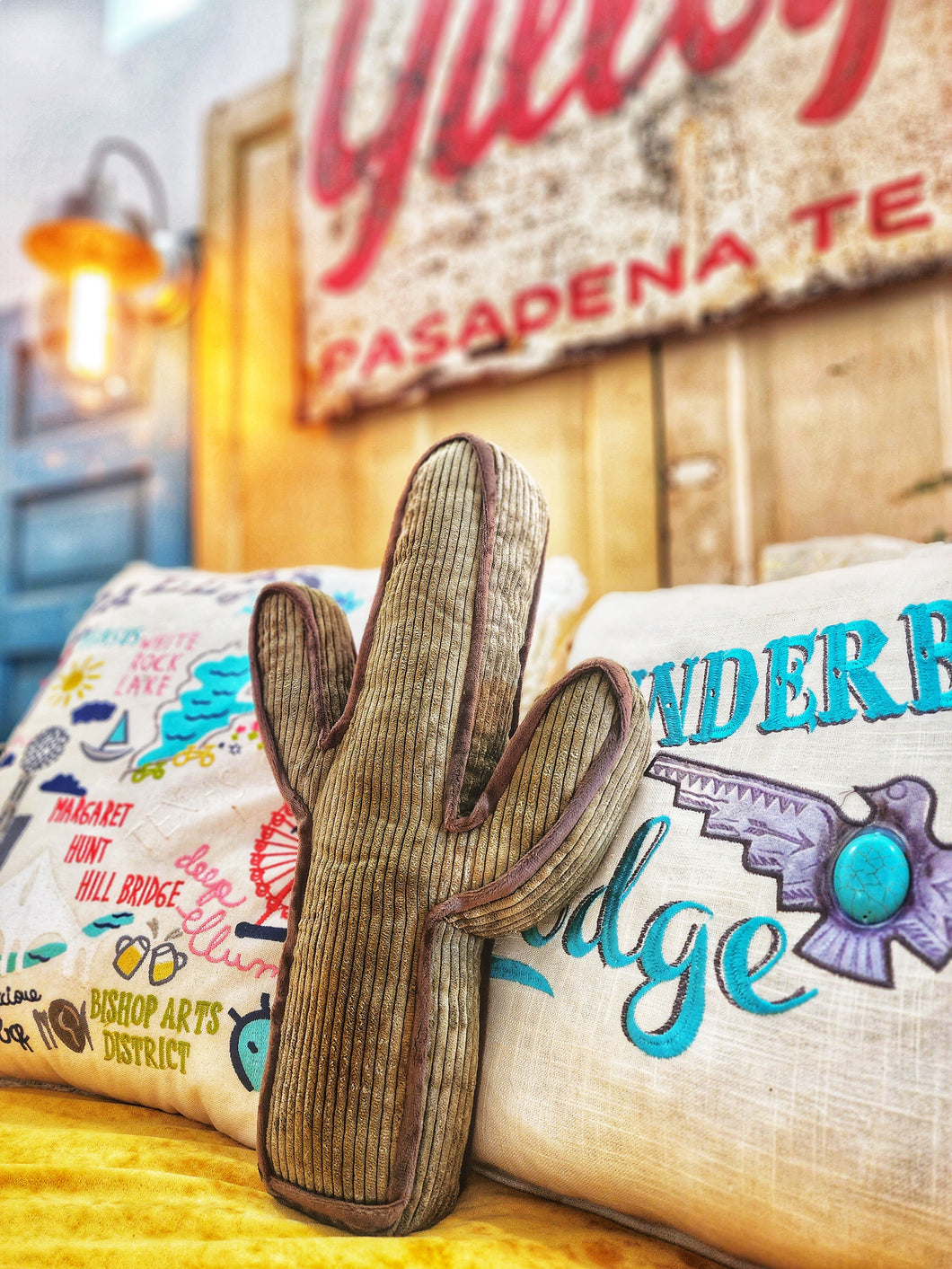 Corduroy cactus, boot & hat pillow