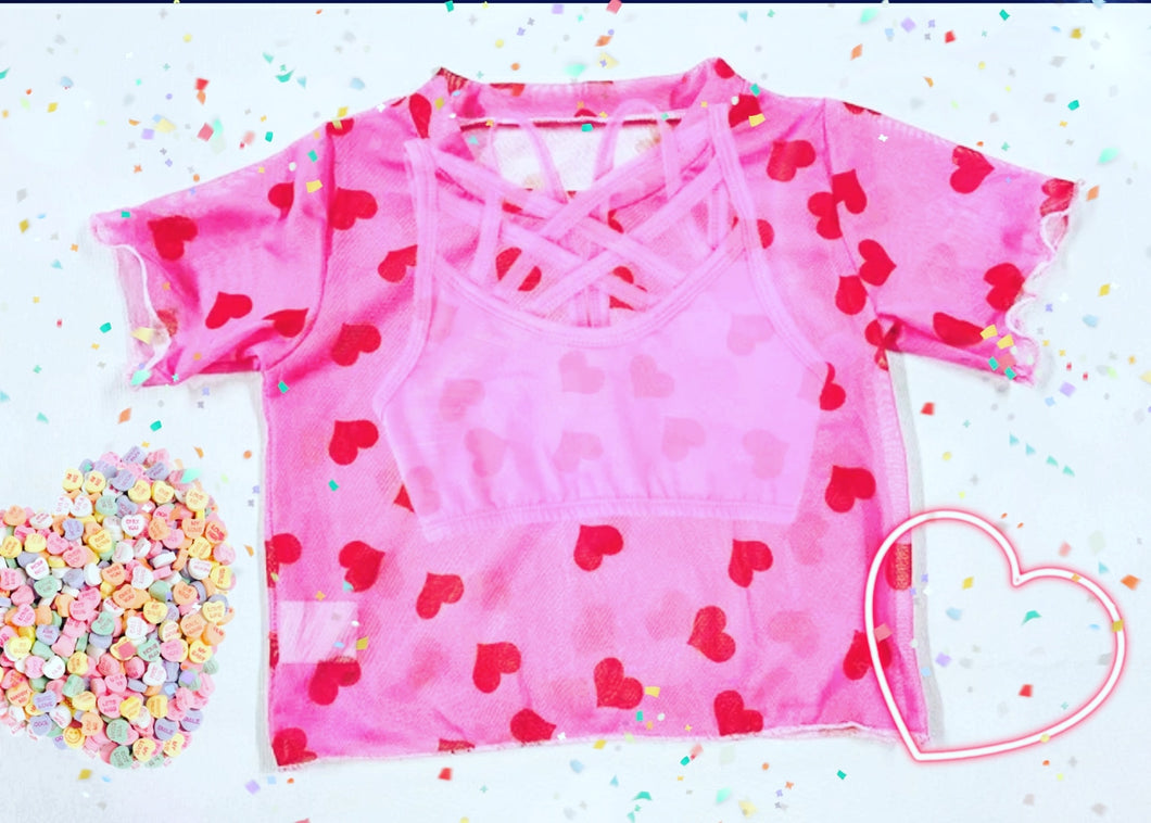 Love me not heart mesh top