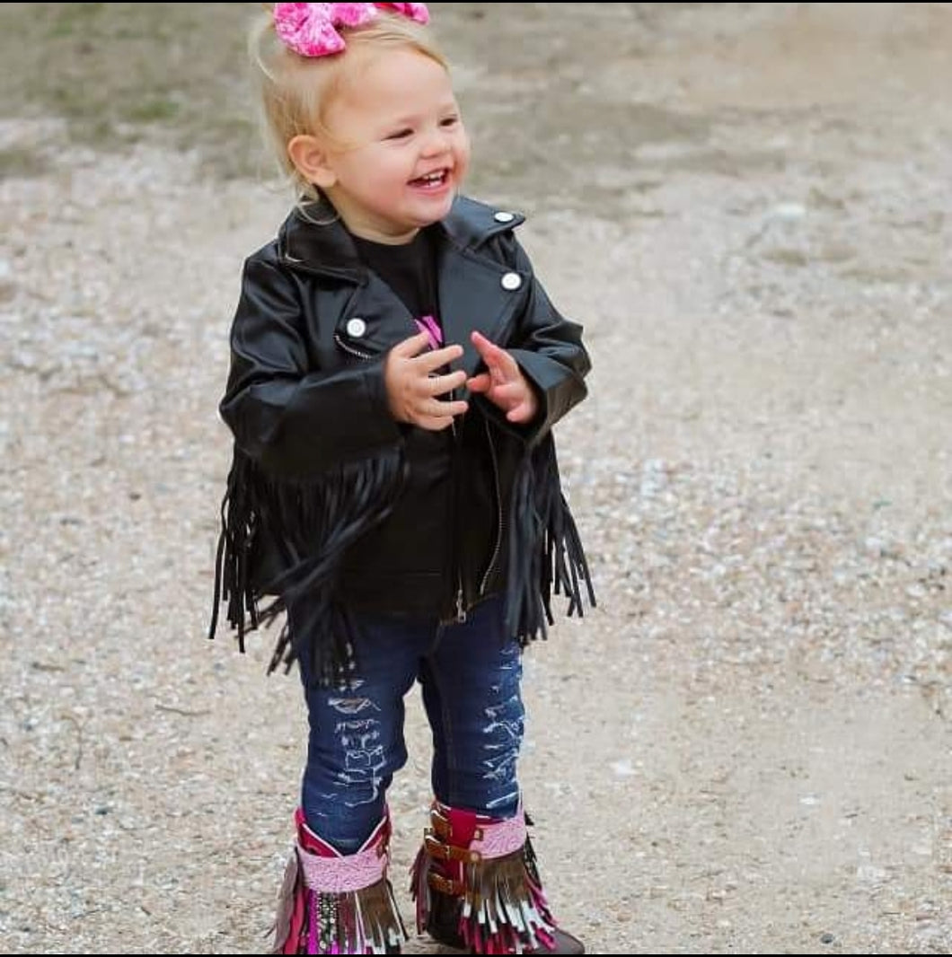 Fringed bomber leather jacket