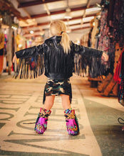Fringed bomber leather jacket