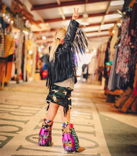 Fringed bomber leather jacket