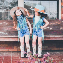 Fringed denim ruffle romper
