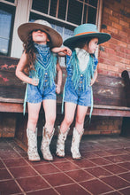 Fringed denim ruffle romper
