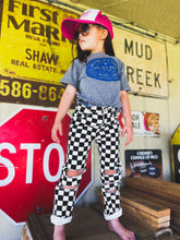 Checkered boyfriend fit distressed crop jeans