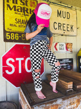 Checkered boyfriend fit distressed crop jeans