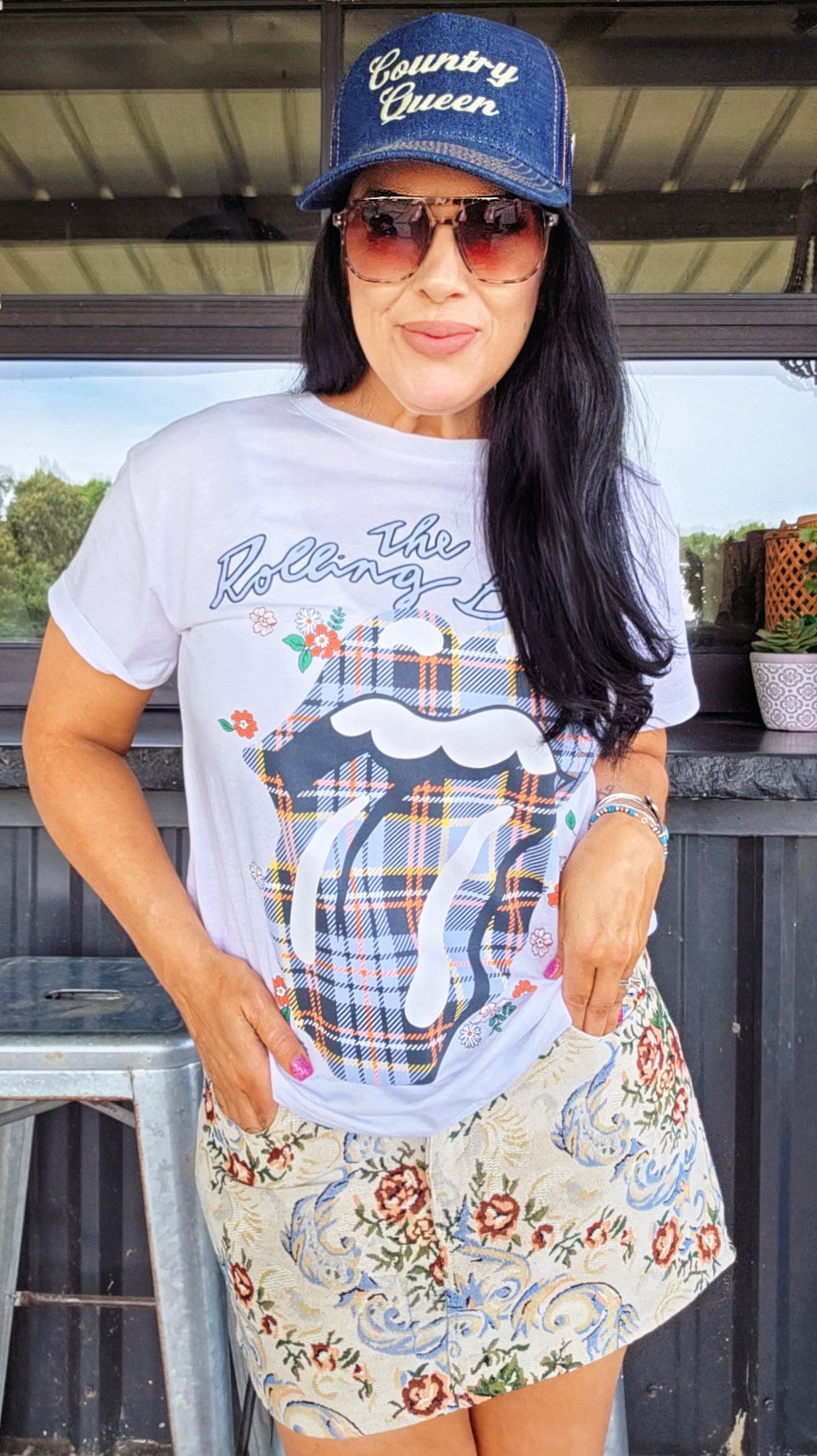Plaid stones tee
