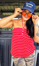 Stripe me down red halter top