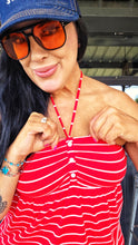 Stripe me down red halter top