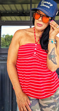 Stripe me down red halter top