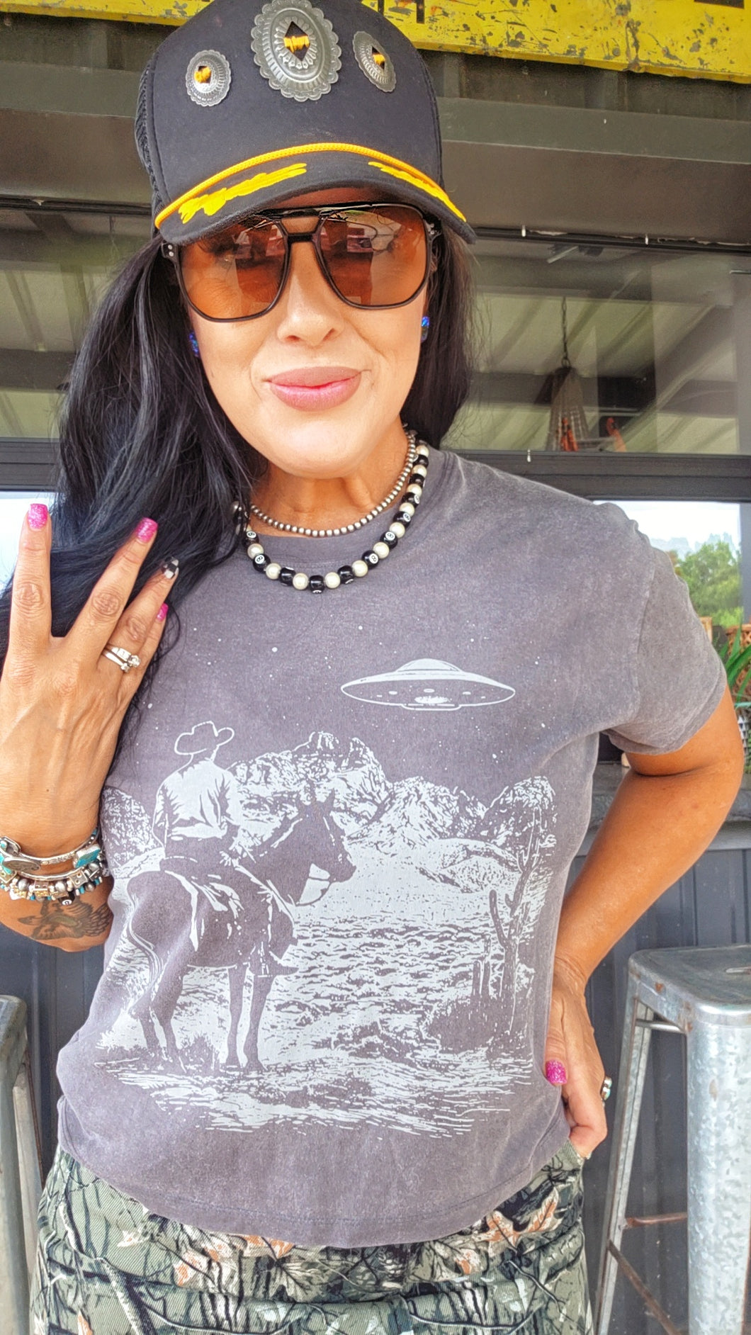 Galaxy cowboy oversized box mom crop