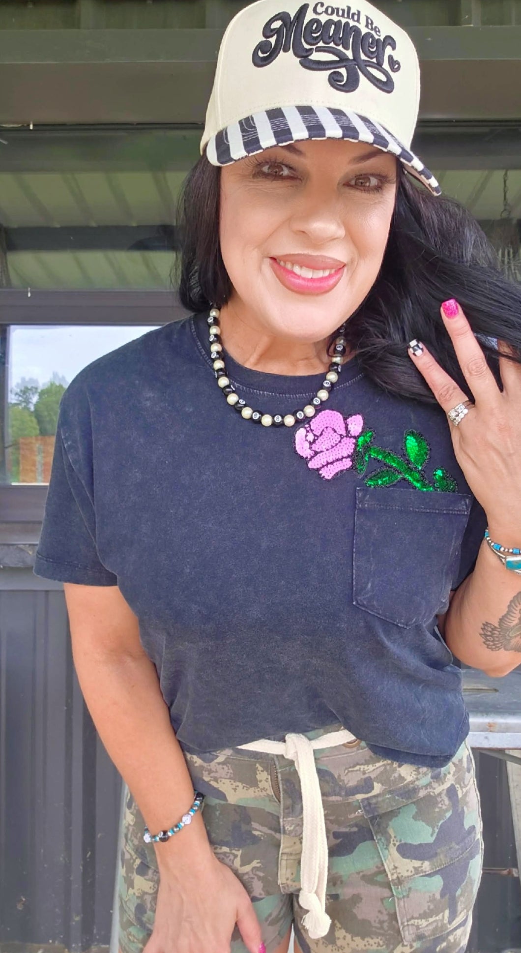 Rose sequined tee
