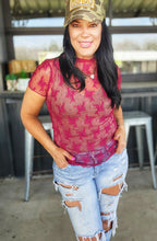 Mamacita mesh lace top (wine & turquoisel)
