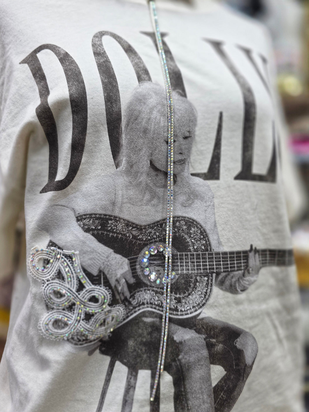 Mamacita dolly guitar blinged tee