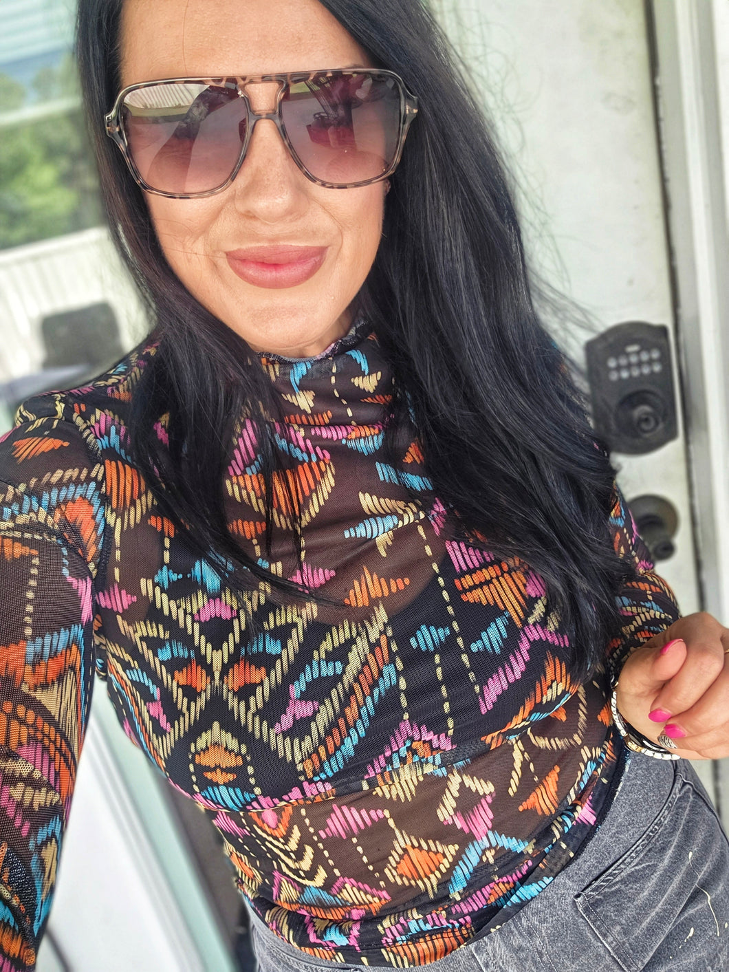 Mamacita stretchy neon aztec mesh