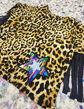 Leopard fringed sequined patched tee