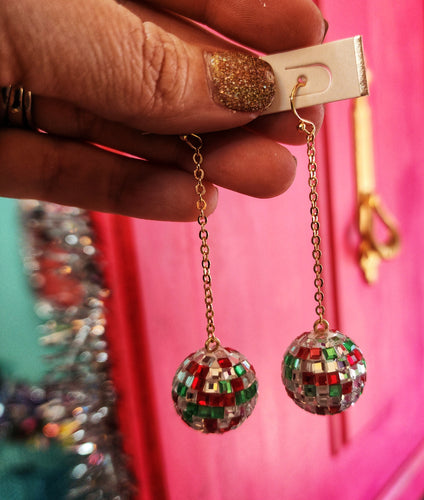 Disco ball christmas earrings