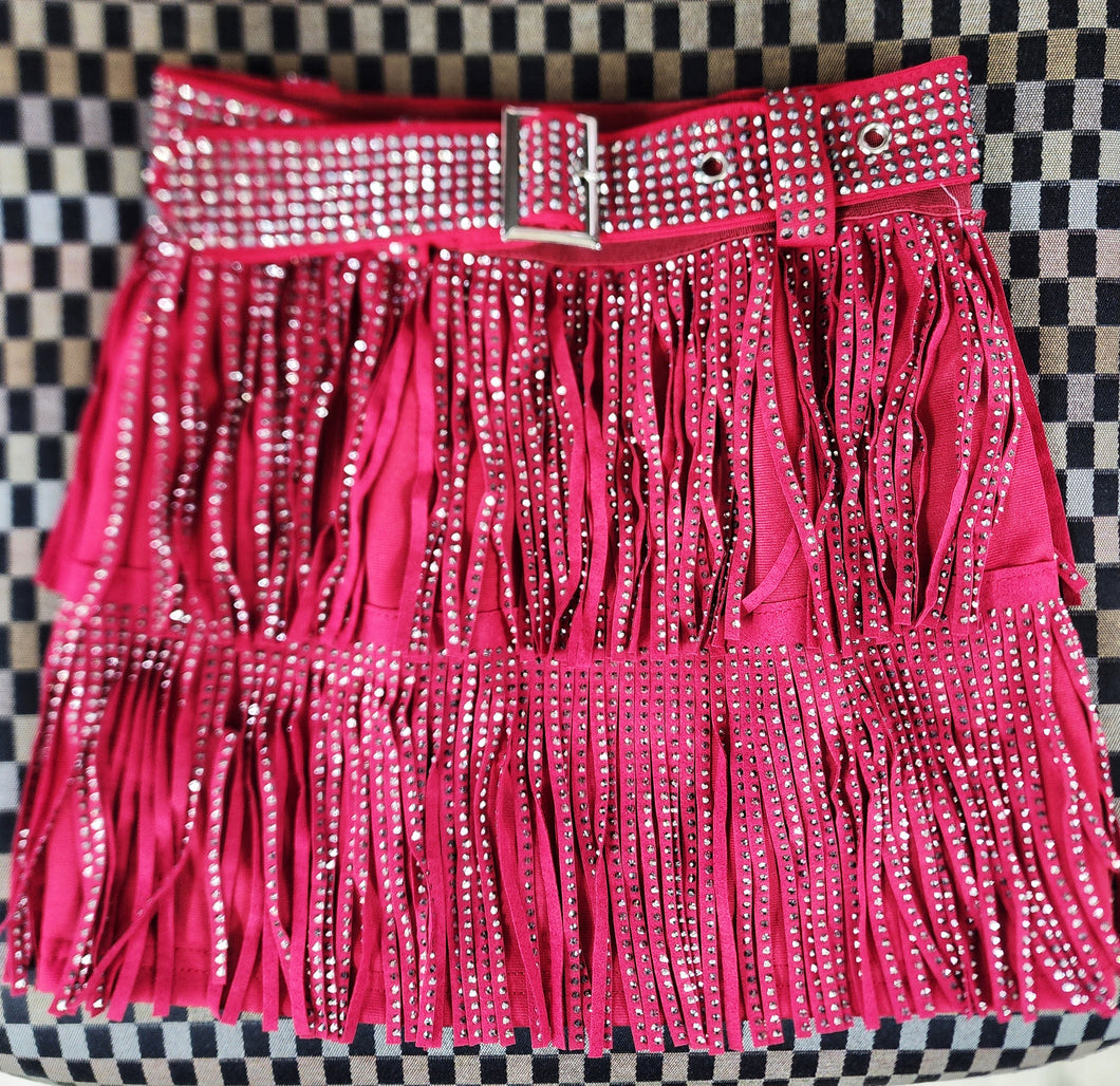 Fringe me out sparkle skirt (dark red)