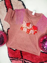 Hey sugar patched & fringed valentine tee