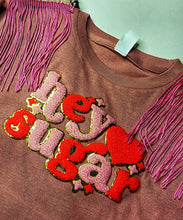 Hey sugar patched & fringed valentine tee