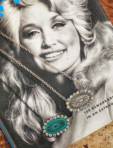 Rhinestone cowgirl concho necklace