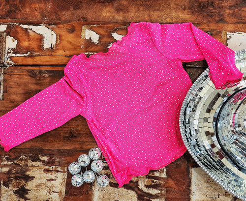 Pink sparkle mesh top