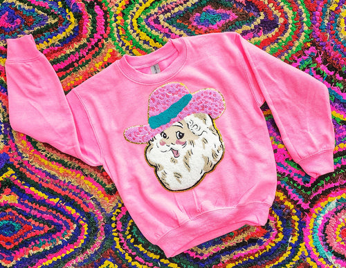 Patched pink cowboy christmas santa