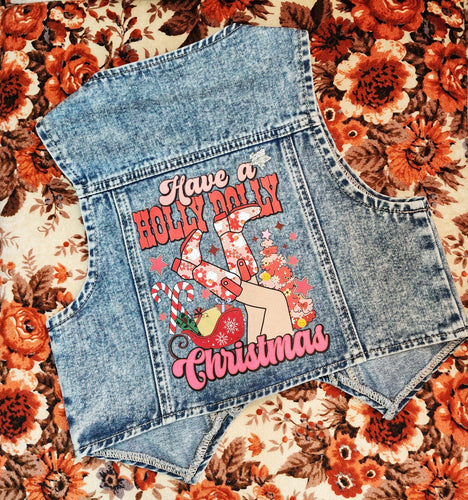 Have a holly dolly christmas denim vest