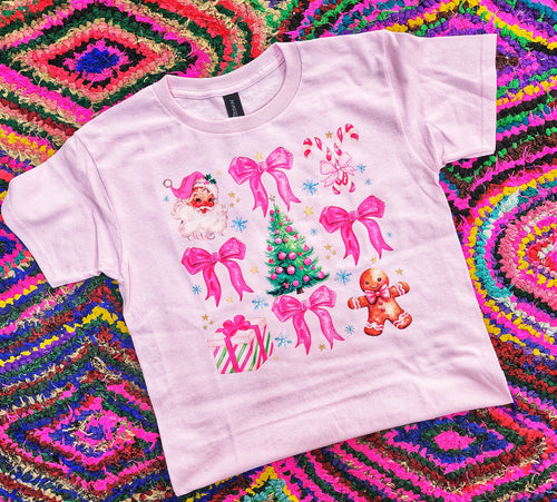 Old fashioned pink santa christmas tee