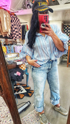 Mamacita pretty blue pink striped top
