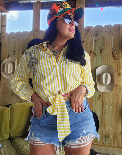 Mamacita striped bedazelled mom crop tie