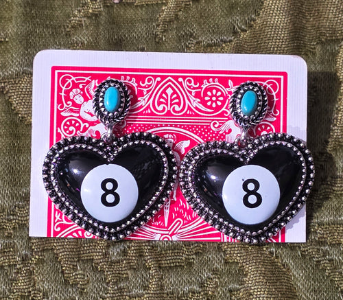 8 ball heart earrings