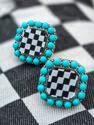 Checkmate checkered turquoise earrings