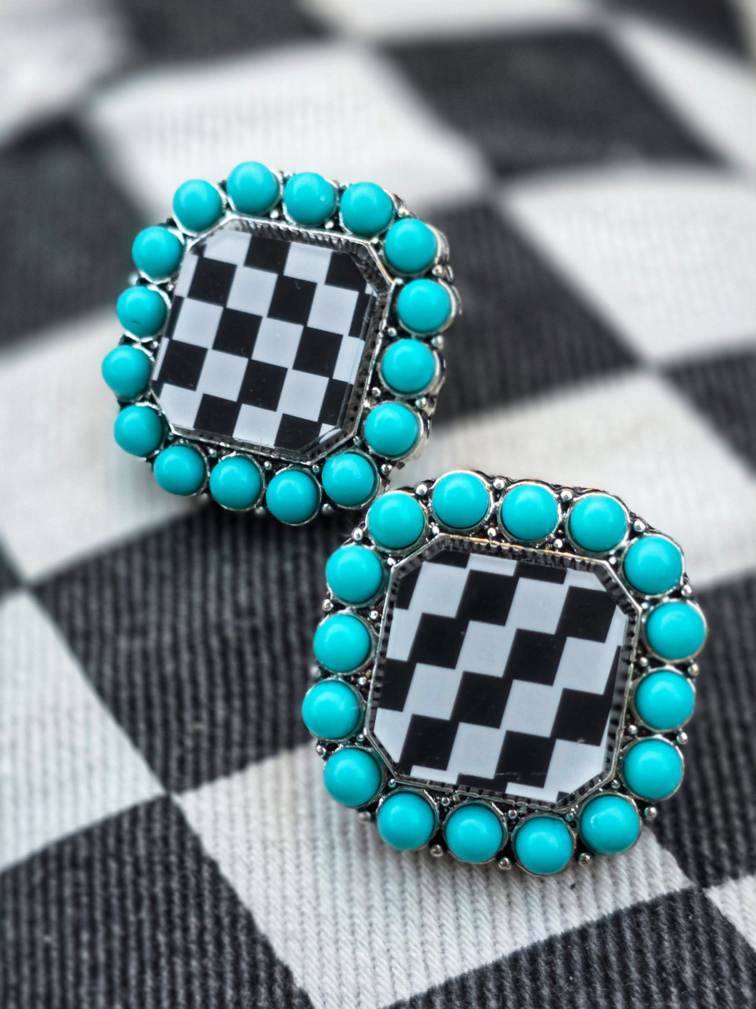 Checkmate checkered turquoise earrings
