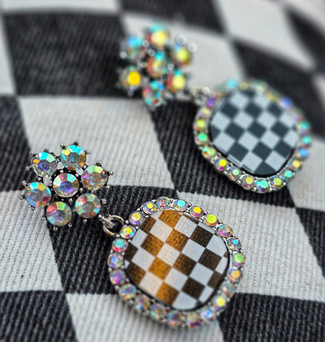Checkmate checkered bling earrings