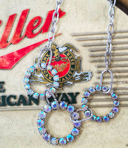 Triple bling circle necklace with stud earrings