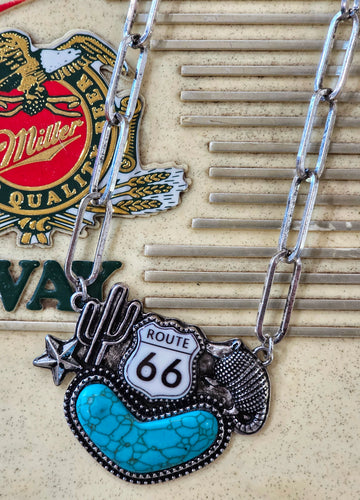 Route 66 armadillo stone necklace