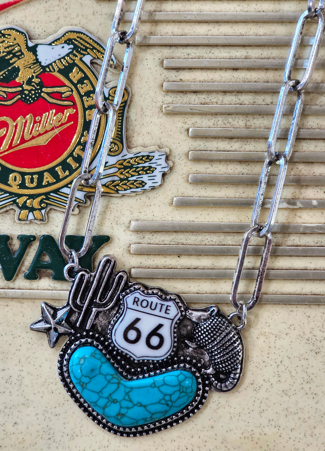 Route 66 armadillo stone necklace