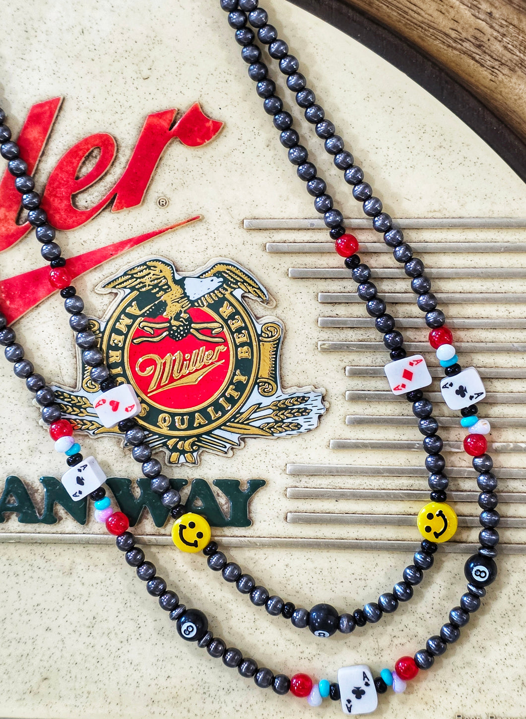 Smiley strands card necklace