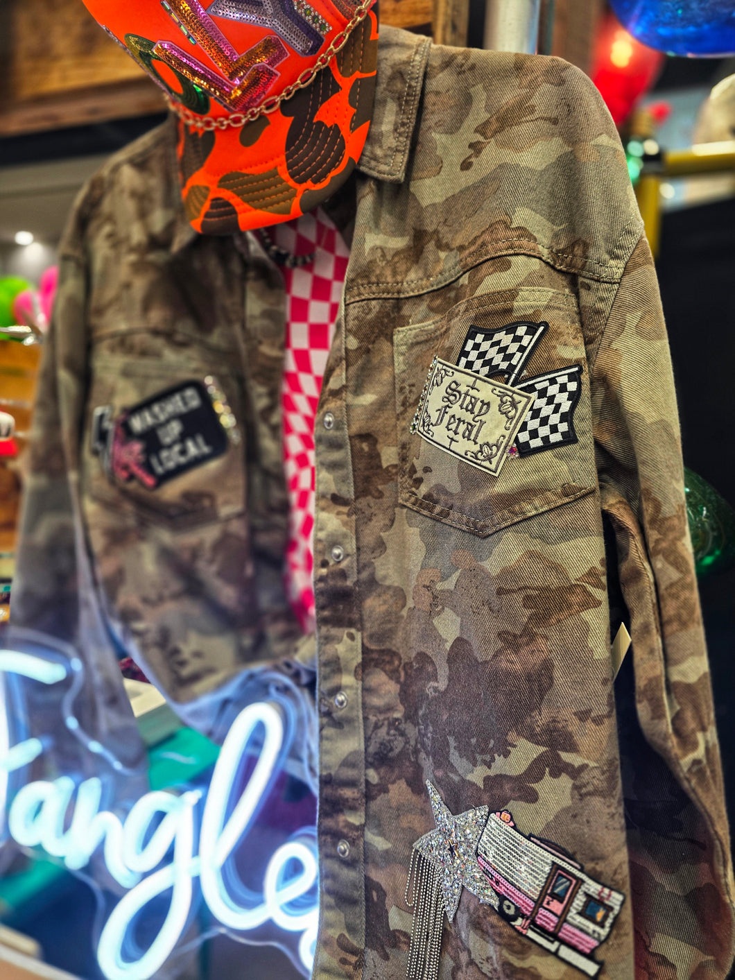 Patched camo oversized shackets