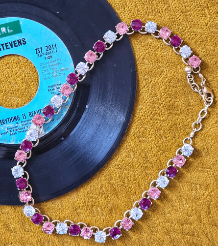 Kiss me not pink rhinestone necklace