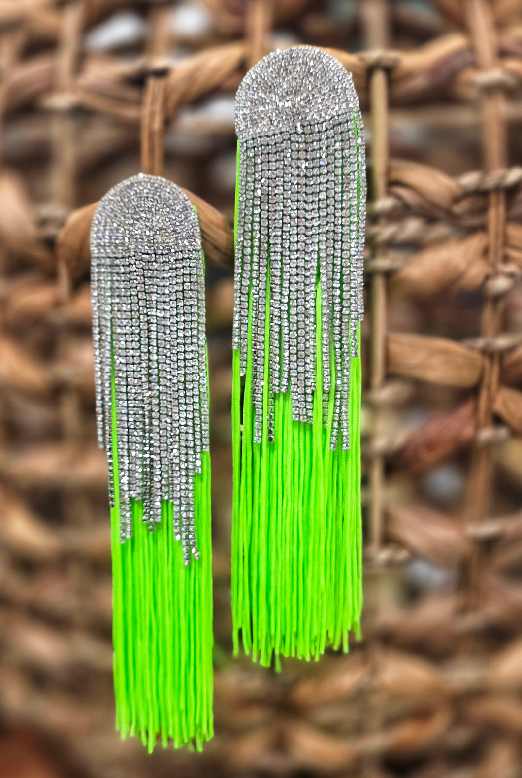 Rainbow tassel fringe bling earrings