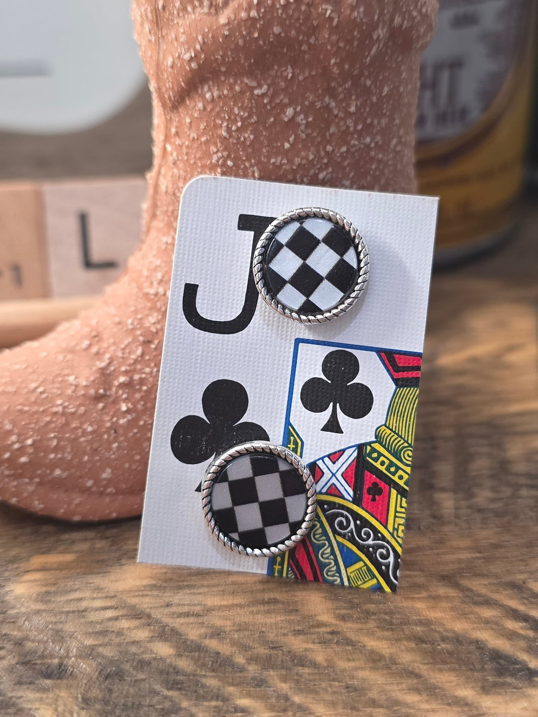 Tiny checkered stud earrings