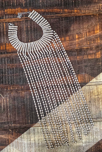 Fringed long bling necklace