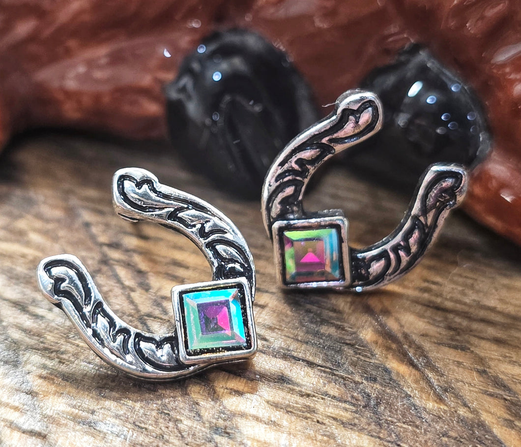 Studded bling horseshoe earrings