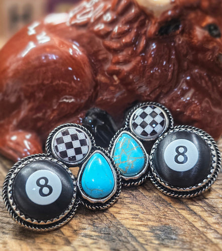 Tri set 8 ball earrings