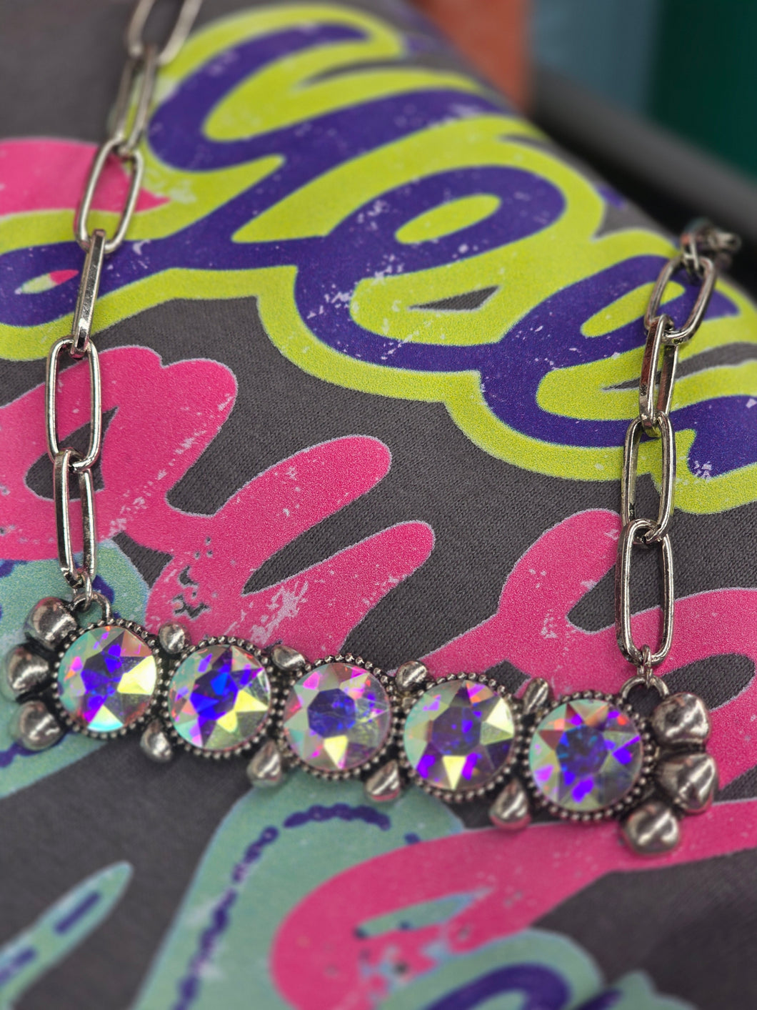 5 gemstone iridescent necklace