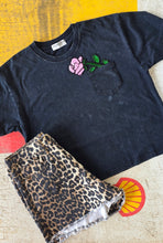 Black pocket tee sequined flower tee