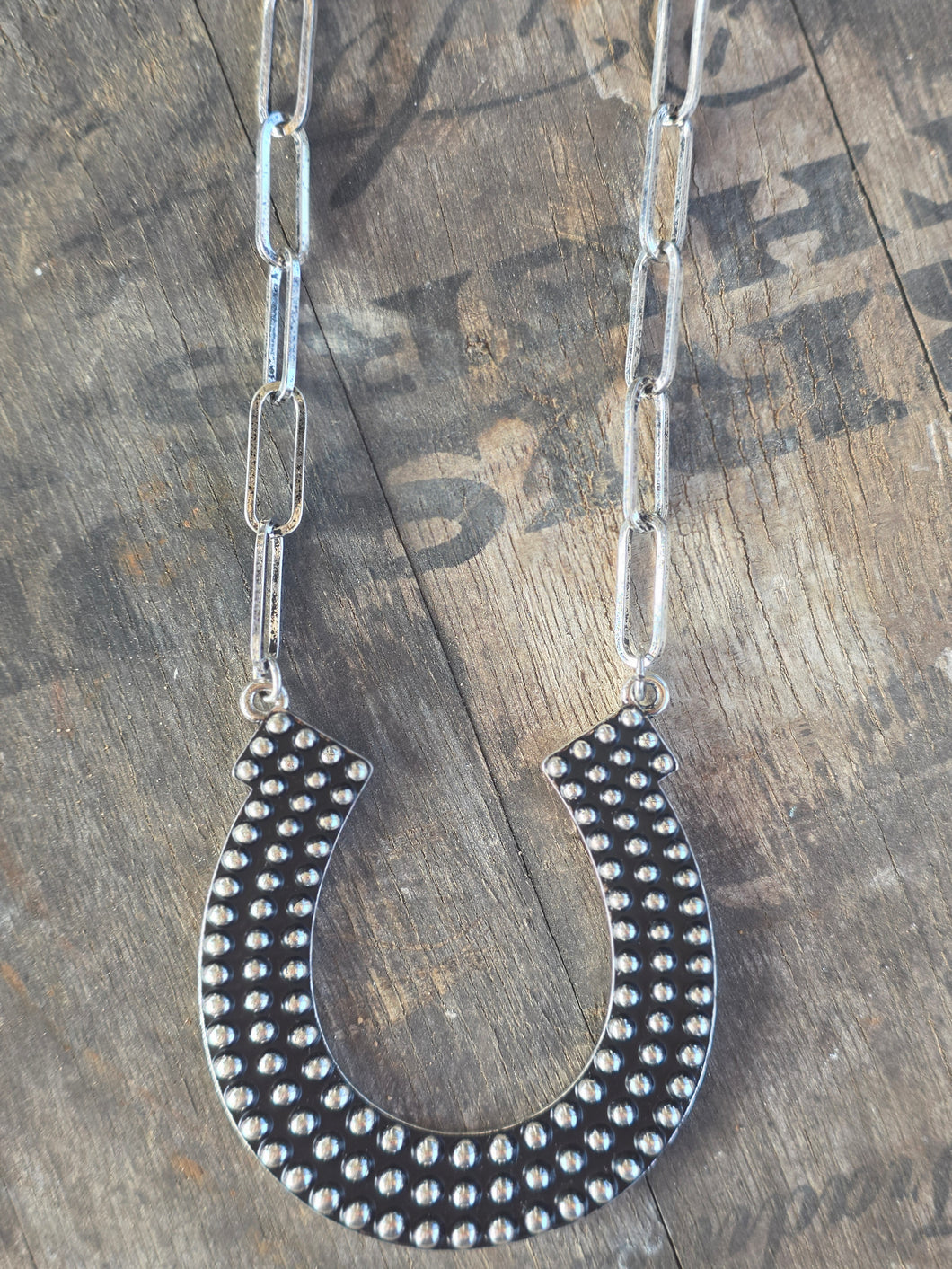 Silver stamped horsehoe necklace